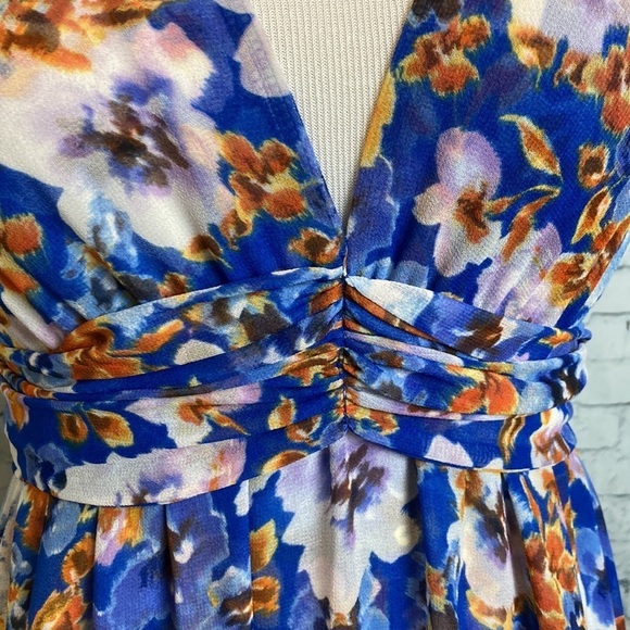 MISA Dominika Maxi Dress XS  Blue Pansy Floral Flowy Plunging Neckline Feminine - Picture 11 of 16